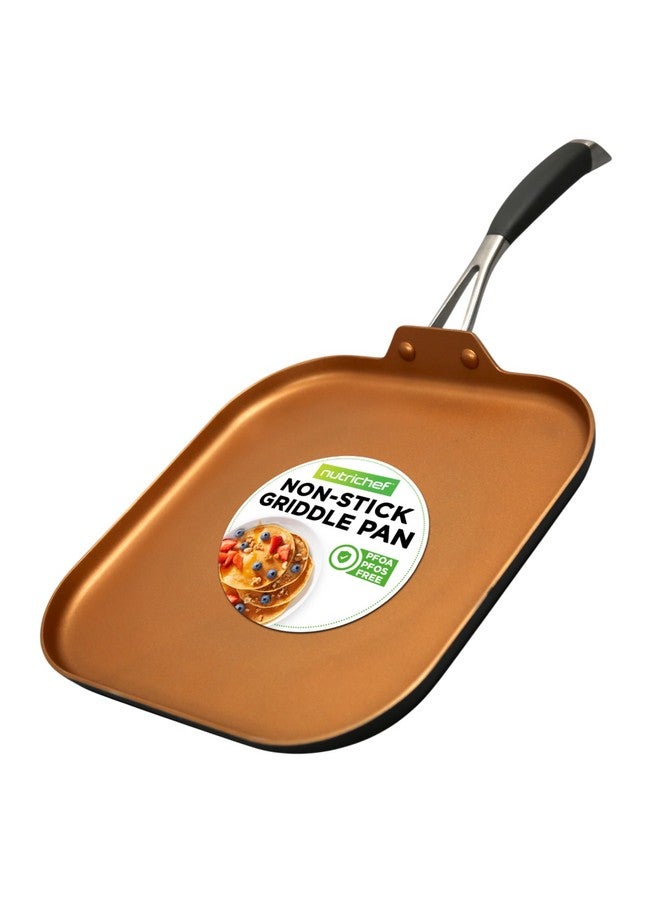 NutriChef مقلاة نوتري شيف نحاسية بطبقة غير لاصقة من الداخل، مظهر مؤكسد صلب، طلاء مقاوم للحرارة من الخارج، مقبض سيليكون NCSQPA، 1 مقلاة - Image 1