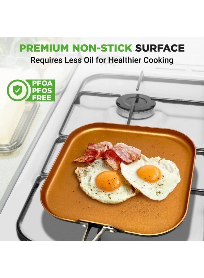 NutriChef مقلاة نوتري شيف نحاسية بطبقة غير لاصقة من الداخل، مظهر مؤكسد صلب، طلاء مقاوم للحرارة من الخارج، مقبض سيليكون NCSQPA، 1 مقلاة - Image 2