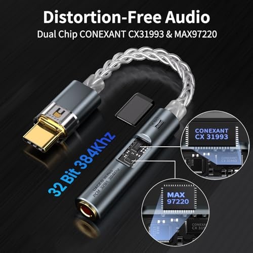BZINK USB C DAC Dongle with Dual Chip CX31993 MAX97220 USBC to 35mm Audio Adapter with in Ear Monitor Amplifier Type C to Amp Headphones Aux with USBA Adapter for iPhone 16 Android Mac Windows iPad - Image 3