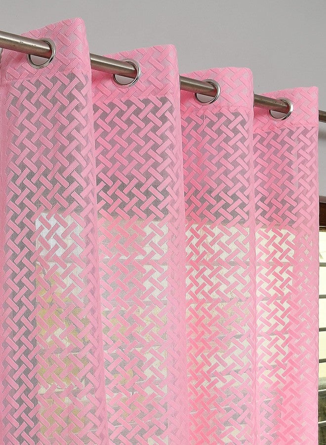 YUKANY Sheer Floral Transparent Net Curtains for Living Room I (1 Pc. Pink Cross, Long Door_9FT) - Image 1