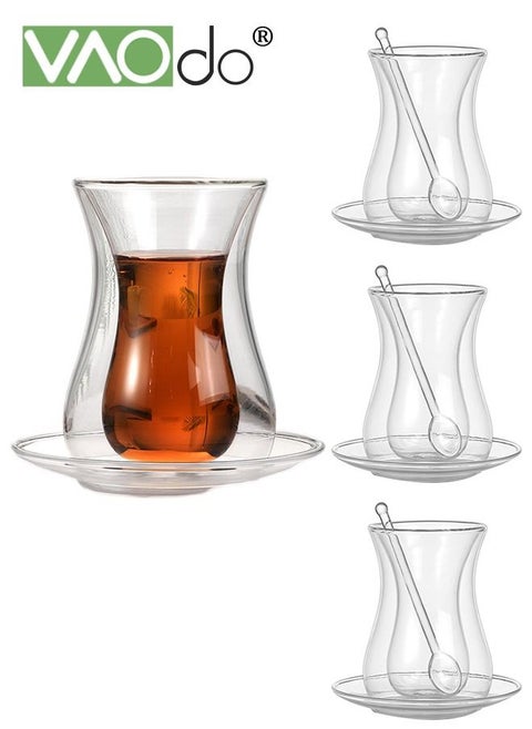 12PCS Premium Turkish Glass Tea Cup Set Contains Teacup Teacup and Spoon Suitable for Tea Party Gift Housewarming Wedding Anniversary Tumbler