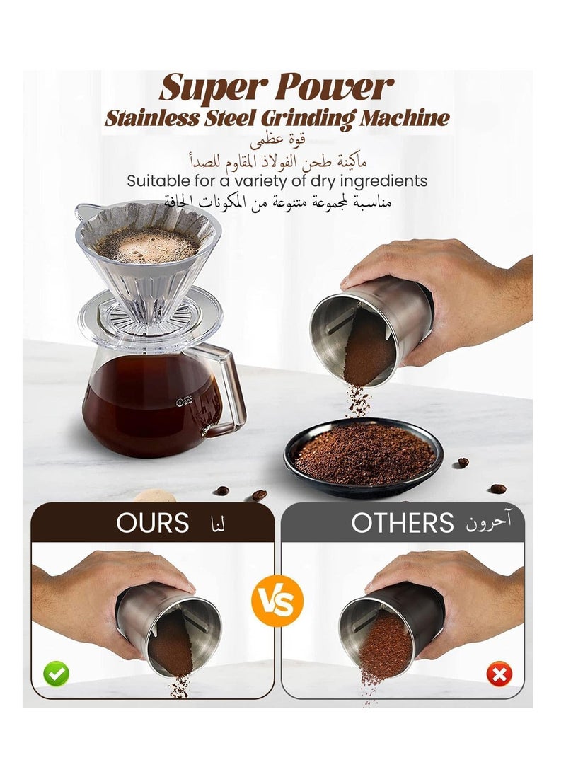 Aookay Coffee Grinder Electric: Electric Spice Grinder with 304 Stainless Steel Blades Removable Bowls, 350W Motor Coffee Bean Machine with Spoon Brush for Coffee Beans, Nuts in Home Kitchen and living room  - Image 2