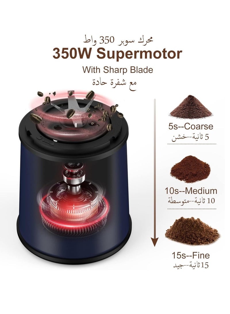 Aookay Coffee Grinder Electric: Electric Spice Grinder with 304 Stainless Steel Blades Removable Bowls, 350W Motor Coffee Bean Machine with Spoon Brush for Coffee Beans, Nuts in Home Kitchen and living room  - Image 3