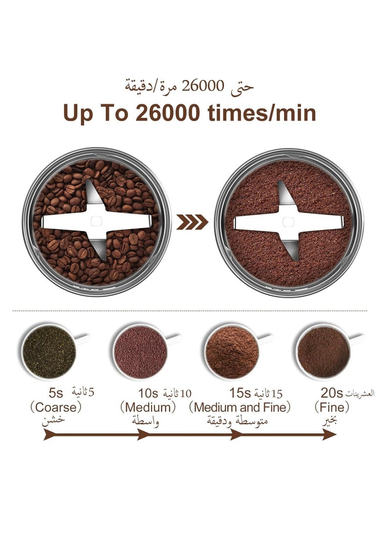 Aookay Coffee Grinder Electric: Electric Spice Grinder with 304 Stainless Steel Blades Removable Bowls, 350W Motor Coffee Bean Machine with Spoon Brush for Coffee Beans, Nuts in Home Kitchen and living room  - Image 4
