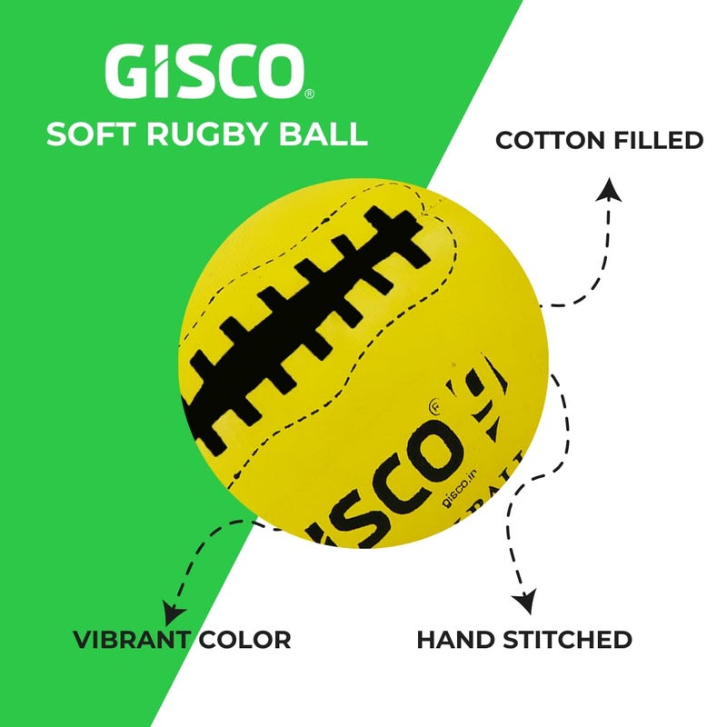 GISCO كرة رغبي ناعمة للبالغين والشباب (1 قطعة) | للتدريب واللعب، للاستخدام الداخلي والخارجي | مخيطة يدويًا، مصنوعة من PVC - الحجم 200 مم، مفردة (أحمر وأصفر) - Image 4