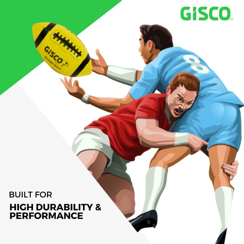 GISCO كرة رغبي ناعمة للبالغين والشباب (1 قطعة) | للتدريب واللعب، للاستخدام الداخلي والخارجي | مخيطة يدويًا، مصنوعة من PVC - الحجم 200 مم، مفردة (أحمر وأصفر) - Image 5