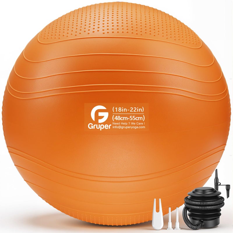 Gruper Yoga Ball, Extra Thick Non Slip Exercise Ball for Workout, Birthing, Balance, Stability, Pregnancy, 4 Sizes Anti Burst Chair for Home and Office, Includes Quick Pump & Fitness Guide - Image 1
