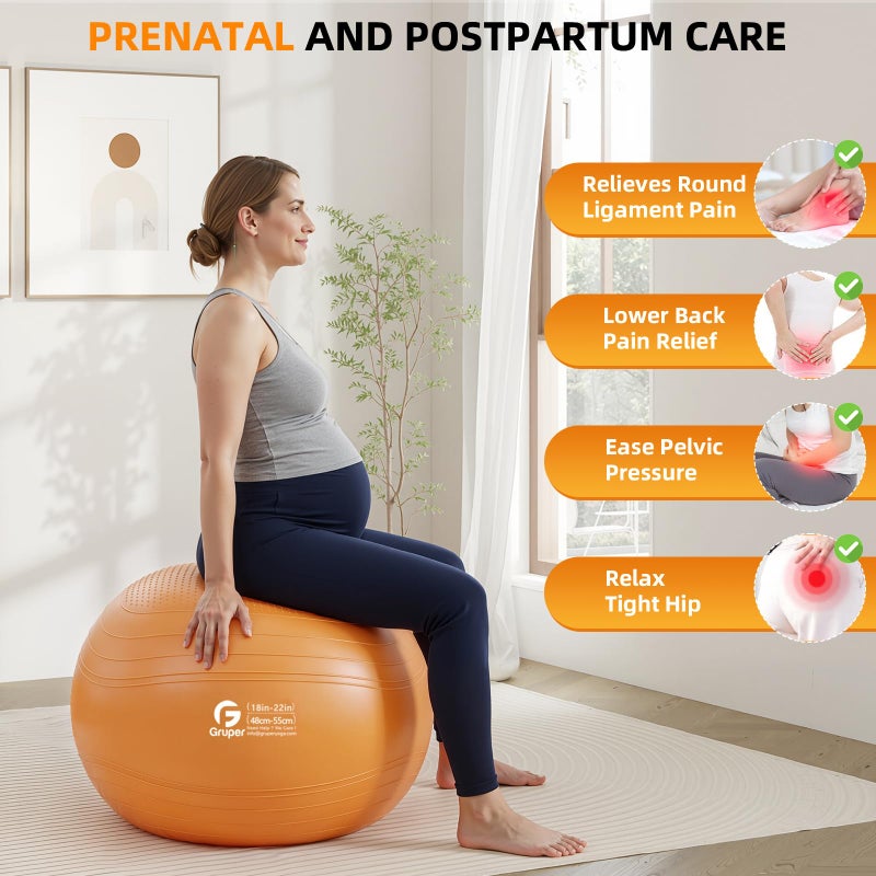 Gruper Yoga Ball, Extra Thick Non Slip Exercise Ball for Workout, Birthing, Balance, Stability, Pregnancy, 4 Sizes Anti Burst Chair for Home and Office, Includes Quick Pump & Fitness Guide - Image 2