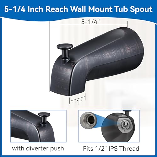Dreyoo 5 14 Inch Bathroom Tub Spout Compatible with Westbrass E531D1F62 Fits Wall Front Mount Tub Spout with Shower Diverter 12 IPS Inside Thread Bathtub Faucet Oil Rubbed Bronze - Image 3