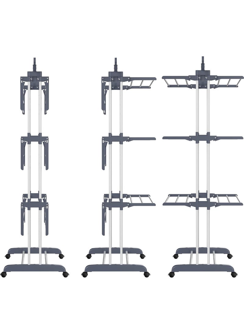 انفلكس رف تجفيف ملابس من الفولاذ المقاوم للصدأ، كبير الحجم، 4 طبقات (ارتفاع 67.7 بوصة)، رف تجفيف متحرك قابل للطي مصنوع من الفولاذ، مزود بـ 4 عجلات، و24 عمود تجفيف، و14 خطافًا لبياضات الأسرّة والملابس، لون رمادي - Image 5