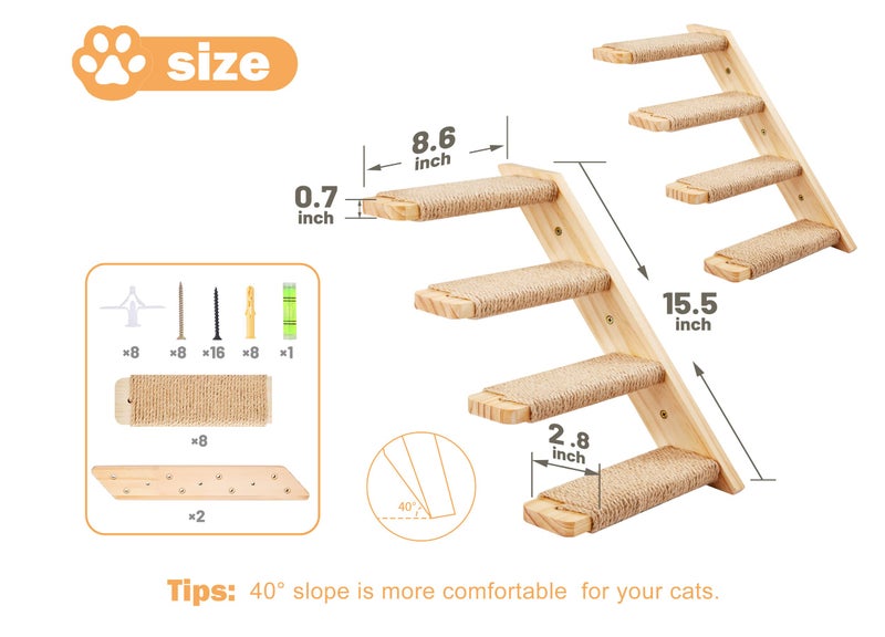 PELUOMOZ Cat Wall Furniture Set, 2PCS Cat Shelves & 2PCS 4 Steps Wall Shelves Stairs Tower Climbing Scratching Perches for Climbing Sleeping, Playing - Image 4