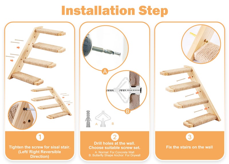PELUOMOZ Cat Wall Furniture Set, 2PCS Cat Shelves & 2PCS 4 Steps Wall Shelves Stairs Tower Climbing Scratching Perches for Climbing Sleeping, Playing - Image 5