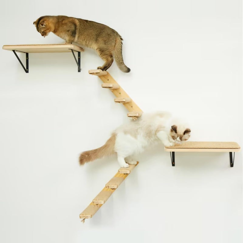 PELUOMOZ Cat Wall Furniture Set, 2PCS Cat Shelves & 2PCS 4 Steps Wall Shelves Stairs Tower Climbing Scratching Perches for Climbing Sleeping, Playing - Image 2