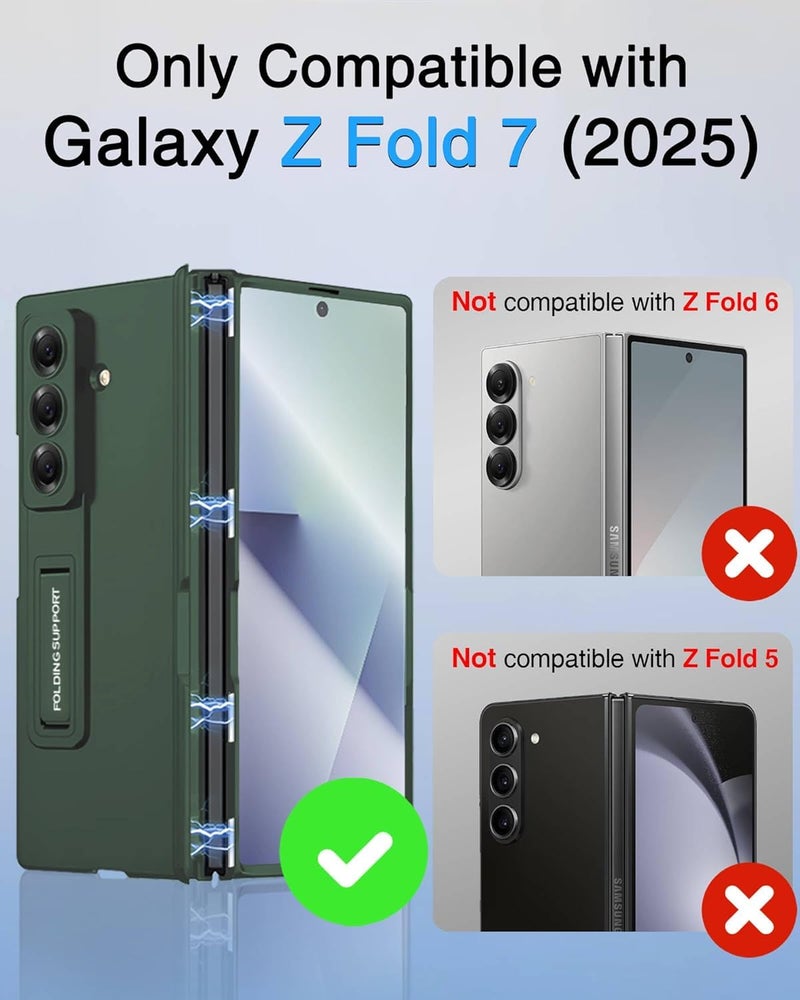Tech Trendz TechTrendz Magnetic Case for Samsung Galaxy Z Fold 7 Case Hinge Coverage Protective Case with Built-in Kickstand & Screen Protector PC All-Inclusive Shockproof Cover (Plastic) (Army Green) - Image 2