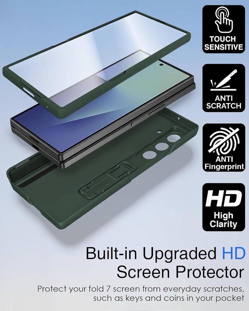 Tech Trendz TechTrendz Magnetic Case for Samsung Galaxy Z Fold 7 Case Hinge Coverage Protective Case with Built-in Kickstand & Screen Protector PC All-Inclusive Shockproof Cover (Plastic) (Army Green) - Image 4