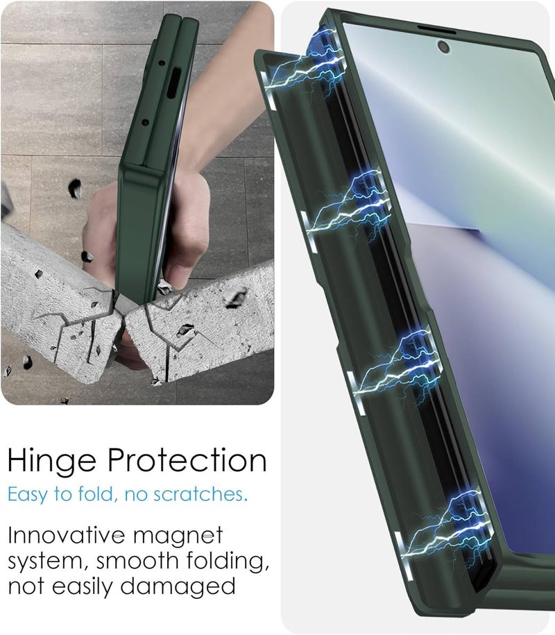 Tech Trendz TechTrendz Magnetic Case for Samsung Galaxy Z Fold 7 Case Hinge Coverage Protective Case with Built-in Kickstand & Screen Protector PC All-Inclusive Shockproof Cover (Plastic) (Army Green) - Image 3