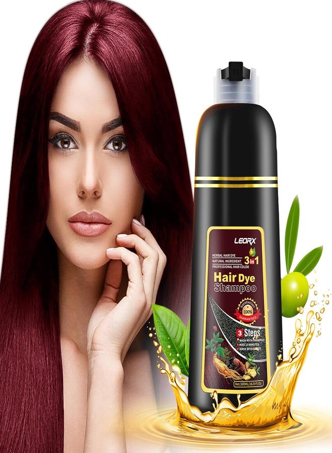 leorx Hair Dye shampoo 3 In 1, Dark Wine Red Instant Herbal Hair Color Shampoo Cover Gray Hair For Women&Men - Color Your Hair with Ease - Tintes Para El Cabello Profesional - Image 1