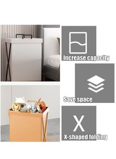 XiuWoo Luxury Portable Collapsible Metal Cortical Folding Clothes Laundry Hamper, Clothes Laundry Basket Storage, Home Storage Organizer, Cloth Storage Organizer Box with Lid and Matel Handle  - Image 3