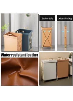 XiuWoo Luxury Portable Collapsible Metal Cortical Folding Clothes Laundry Hamper, Clothes Laundry Basket Storage, Home Storage Organizer, Cloth Storage Organizer Box with Lid and Matel Handle  - Image 5
