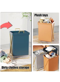 XiuWoo Luxury Portable Collapsible Metal Cortical Folding Clothes Laundry Hamper, Clothes Laundry Basket Storage, Home Storage Organizer, Cloth Storage Organizer Box with Lid and Matel Handle  - Image 4