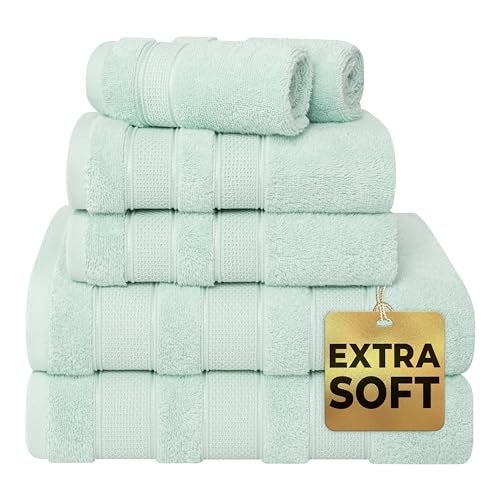 American Soft Linen Salem Bath Towel Set 100 Cotton 6 Piece Towels for Bathroom 2 Bath Towels 2 Hand Towels 2 Washcloths Mint
