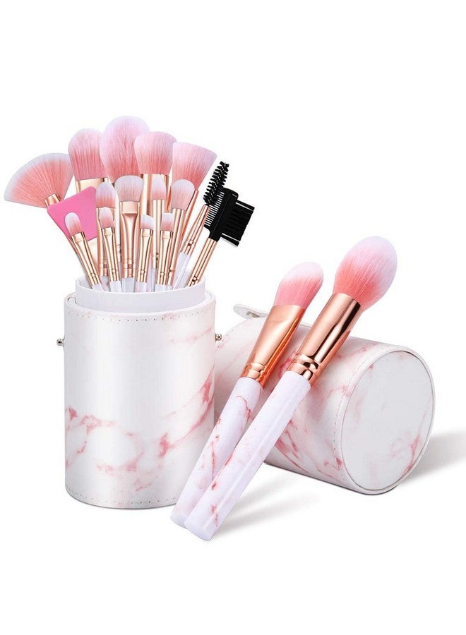 DUAIU Makeup Brushes Set Duaiu 16Pcs Marble Make Up Brushes Foundation Eyeshadow Concealer Eyebrow Blush Face Mask Brush Set With Gift Box Make Up Tool（Pink) - Image 1
