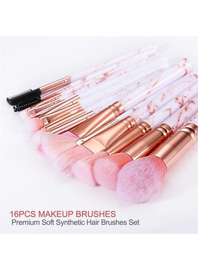 DUAIU Makeup Brushes Set Duaiu 16Pcs Marble Make Up Brushes Foundation Eyeshadow Concealer Eyebrow Blush Face Mask Brush Set With Gift Box Make Up Tool（Pink) - Image 2