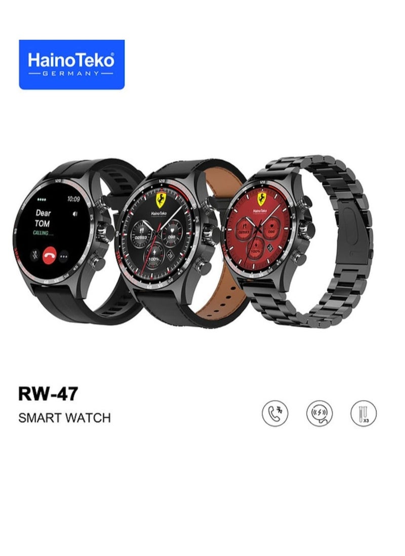 Haino Teko - Smart Watch RW47 Round Shape Large Screen AMOLED Display With 3 Pair Straps And Wireless Charger For Men's And Boys Black - Image 1