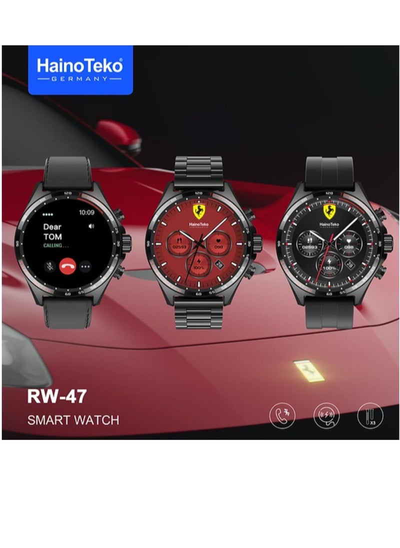 Haino Teko - Smart Watch RW47 Round Shape Large Screen AMOLED Display With 3 Pair Straps And Wireless Charger For Men's And Boys Black - Image 1