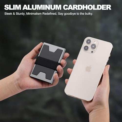 SEMORID Slim Aluminum Card Holder Wallet for Men, Durable Expandable Backplate, RFID Blocking Minimalist Metal Pop Up Wallet, Holds 12 Cards Plus Cash (Grey) - Image 4
