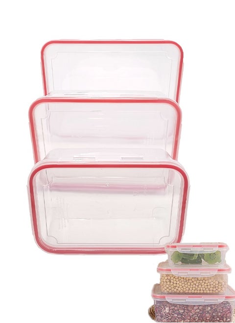 3 Piece Airtight Food Storage Containers with Lids, Containers for Kitchen Food with Snap Locking Lids for Cereal, Dry Food, Flour and Sugar, BPA Free, Food Containers Set, Red