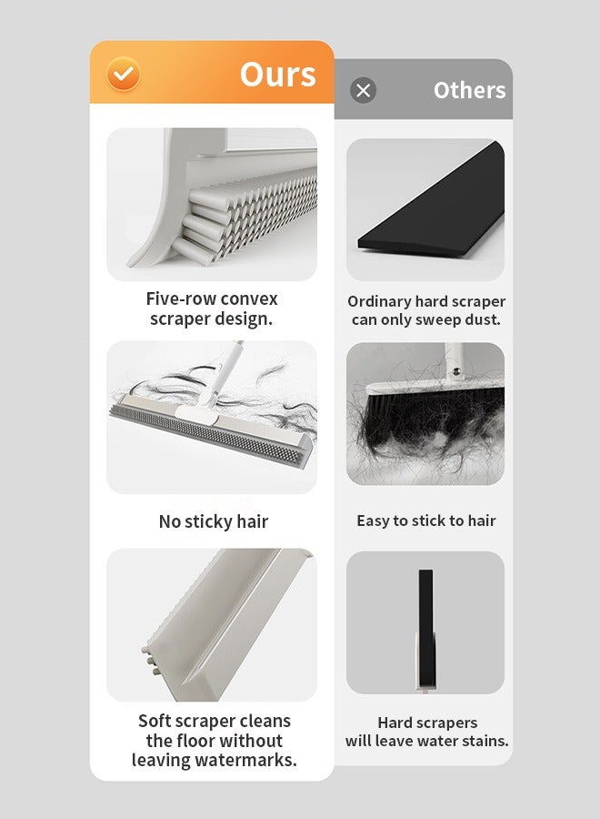 2 in 1 Household Magic Broom, Mirror Glass Rubber Scraper, Pet Hair Cleaner, Stainless Steel Telescopic Pole Cleaning Brush, Suitable for Floor, Balcony, Bathroom, Living Room - Image 3