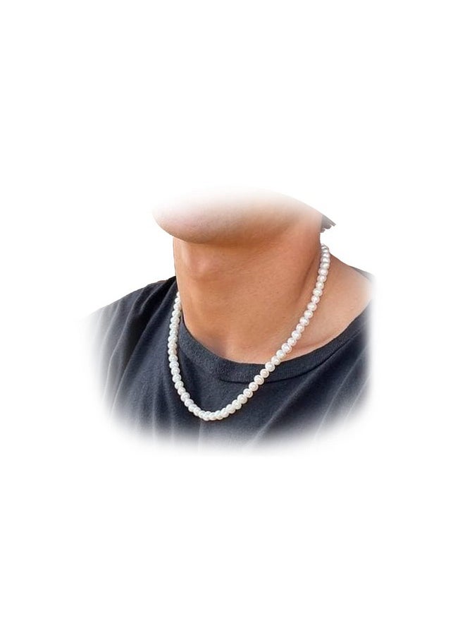 Senteria - Mens Pearl Necklace Small Pearl Necklace Choker Men Dainty White Freshwater Pearl Necklace for Men 18 inch Collar De Perlas Para Hombre - Image 1