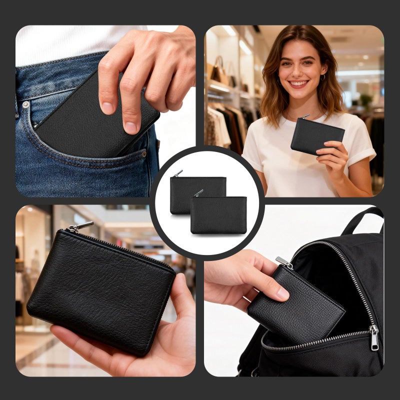 DENGXINWEI 2Pcs Coin Purse,Small Portable PU Leather Zipper Pouch Change Purse, Portable Change Wallet,Coin Pouch with Zipper, Mini Coin Pocket Pouch Change Holder for Women Change Purse for Coins(Black) - Image 5