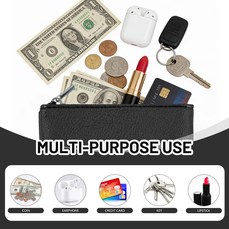 DENGXINWEI 2Pcs Coin Purse,Small Portable PU Leather Zipper Pouch Change Purse, Portable Change Wallet,Coin Pouch with Zipper, Mini Coin Pocket Pouch Change Holder for Women Change Purse for Coins(Black) - Image 3