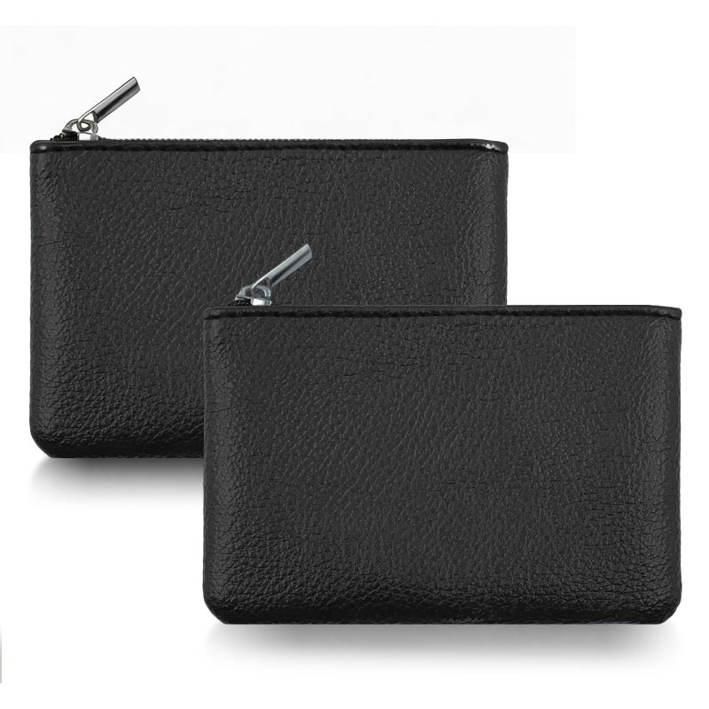DENGXINWEI 2Pcs Coin Purse,Small Portable PU Leather Zipper Pouch Change Purse, Portable Change Wallet,Coin Pouch with Zipper, Mini Coin Pocket Pouch Change Holder for Women Change Purse for Coins(Black) - Image 1