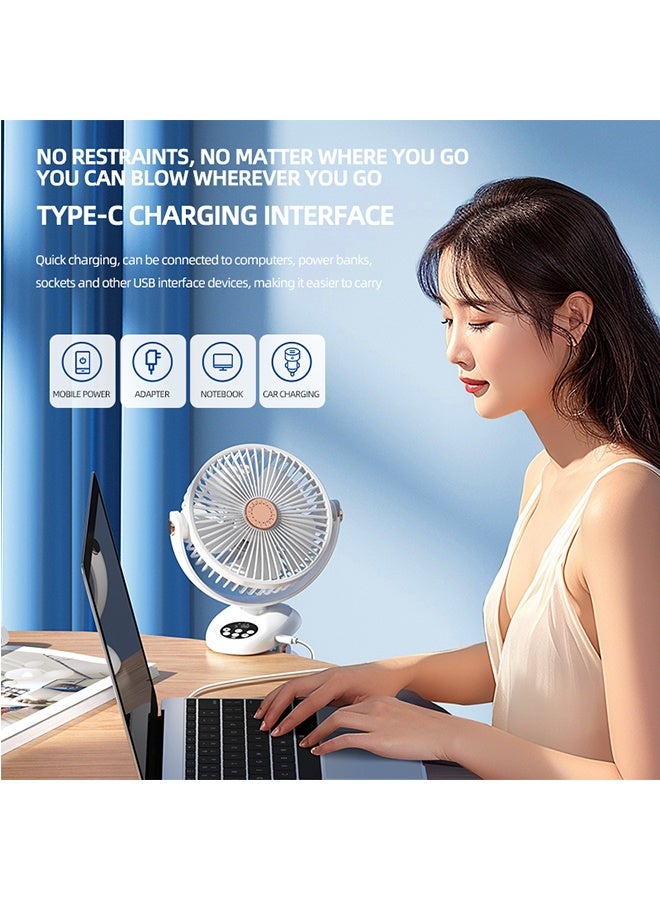 JCB CHIC مروحة كهربائية هزازة أوتوماتيكية متعددة الوظائف، مروحة تدوير هواء مع إضاءة ليلية، مروحة تدوير محمولة لسطح المكتب قابلة لإعادة الشحن للمنتجات المنزلية مع مشبك ليد (F2) - Image 5