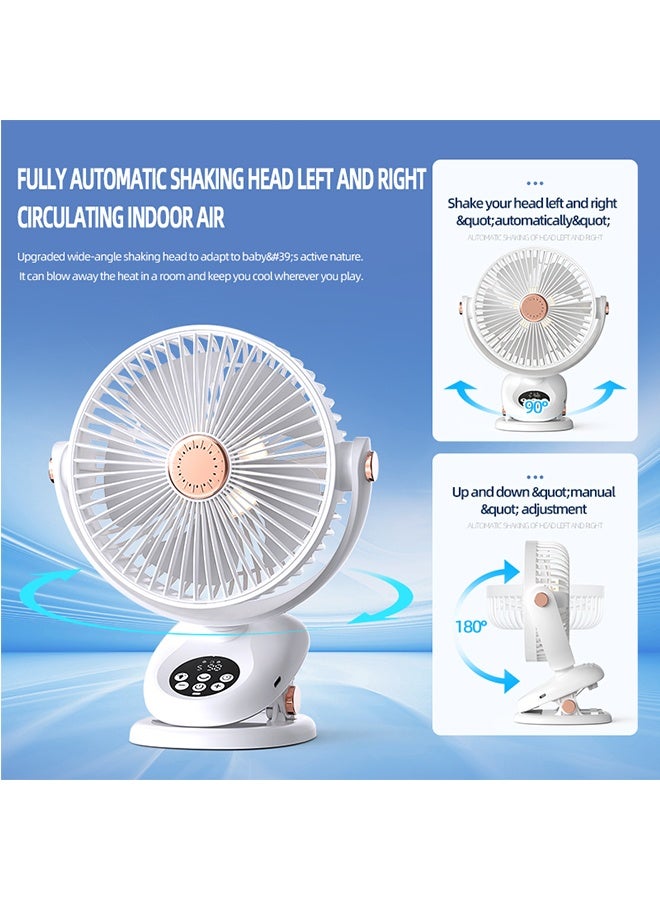 JCB CHIC مروحة كهربائية هزازة أوتوماتيكية متعددة الوظائف، مروحة تدوير هواء مع إضاءة ليلية، مروحة تدوير محمولة لسطح المكتب قابلة لإعادة الشحن للمنتجات المنزلية مع مشبك ليد (F2) - Image 3