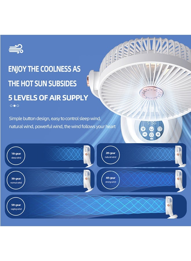 JCB CHIC مروحة كهربائية هزازة أوتوماتيكية متعددة الوظائف، مروحة تدوير هواء مع إضاءة ليلية، مروحة تدوير محمولة لسطح المكتب قابلة لإعادة الشحن للمنتجات المنزلية مع مشبك ليد (F2) - Image 4