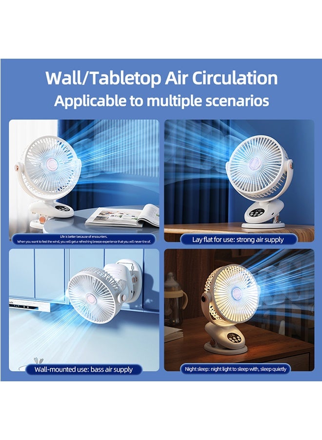 JCB CHIC مروحة كهربائية هزازة أوتوماتيكية متعددة الوظائف، مروحة تدوير هواء مع إضاءة ليلية، مروحة تدوير محمولة لسطح المكتب قابلة لإعادة الشحن للمنتجات المنزلية مع مشبك ليد (F2) - Image 2