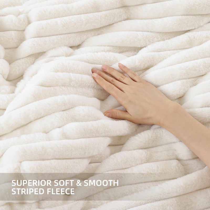 Smoofy Fluffy Twin Comforter Sets 2 Pieces - Cream White Fleece Fluffy Comforter Set, Luxury Fuzzy Twin Bedding Set, Soft Warm Comforter All Season, Heavy Faux Fur Comforter with Pillow Cases - Image 5