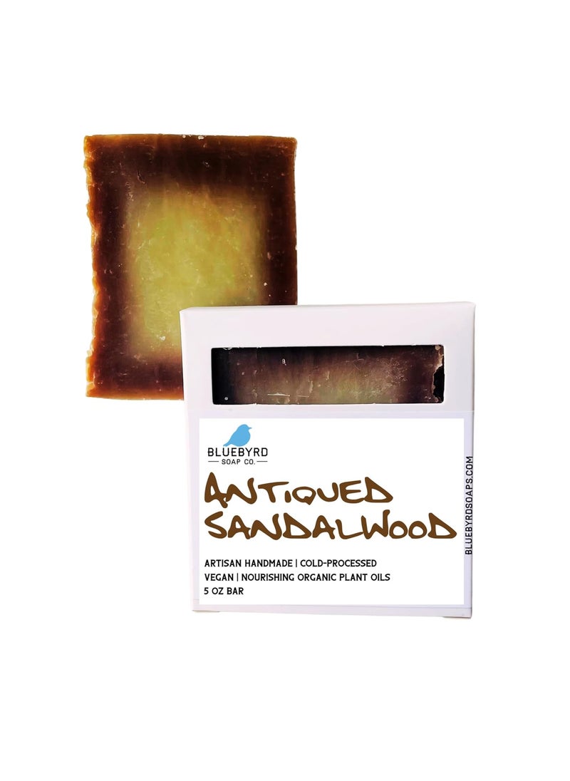 BLUEBYRD SOAP CO. - Bluebyrd Soap Co Antiqued Sandalwood Mens Soap Bar  Creamy Rich Lather  Leaves Skin Smooth  Sandalwood Vegan Body Wash Bar  Skin Softening Organic Oils No Parabens  Phthalates ANTIQUE - Image 1