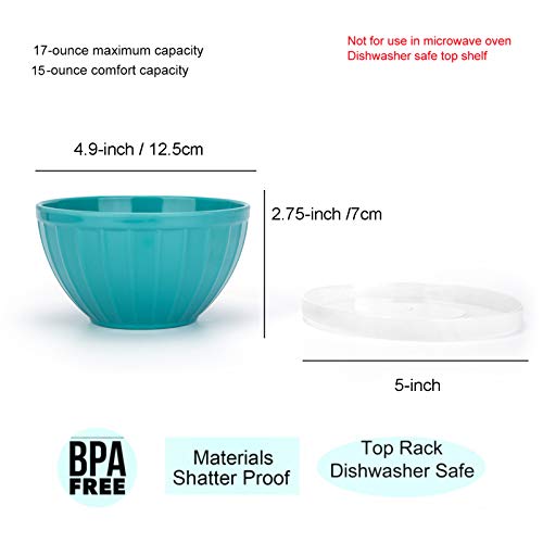 KX-WARE Melamine Bowls with Lids - 15oz 5-inch Cereal/Salad/Prep Bowls, Set of 6 in 6 Assorted Colors | Shatter-Proof and Chip-Resistant Dishwasher Safe, BPA Free - Image 2