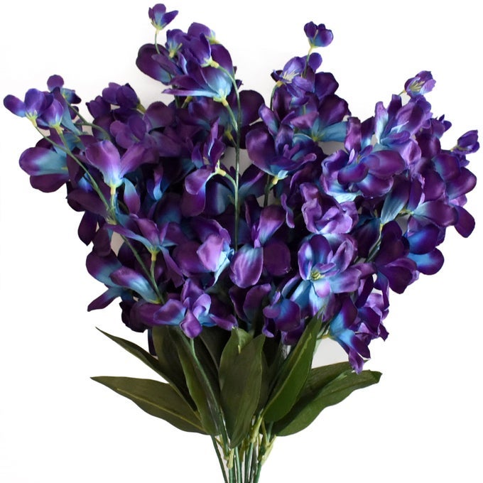 27 ARTIFICIAL ORCHID STEMS PURPLE BLUE SILK TURQUOISE ORCHIDS FLOWERS FOR WEDDING BRIDAL BOUQUET BOUTONNIERE WREATH TABLE CENTERPIECE OUTDOOR DECOR 12 STEMS