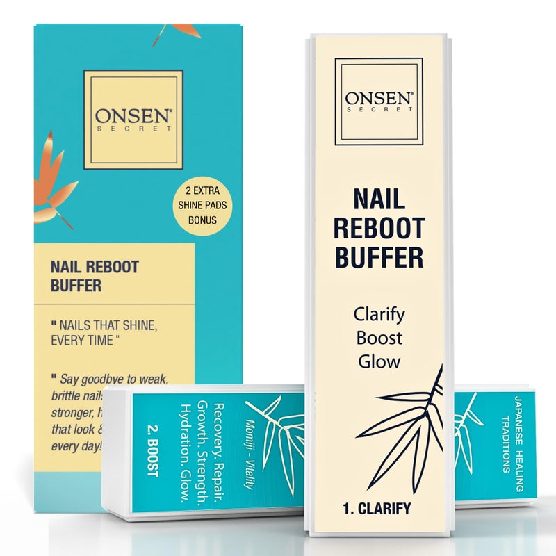 Onsen Secret Professional Nail Buffer Block 4Way Buffing for Natural Shine Healthy Natural Nails Includes 2 Extra Shine Pads SalonQuality PostGel Acrylic Recovery 1 Pack
