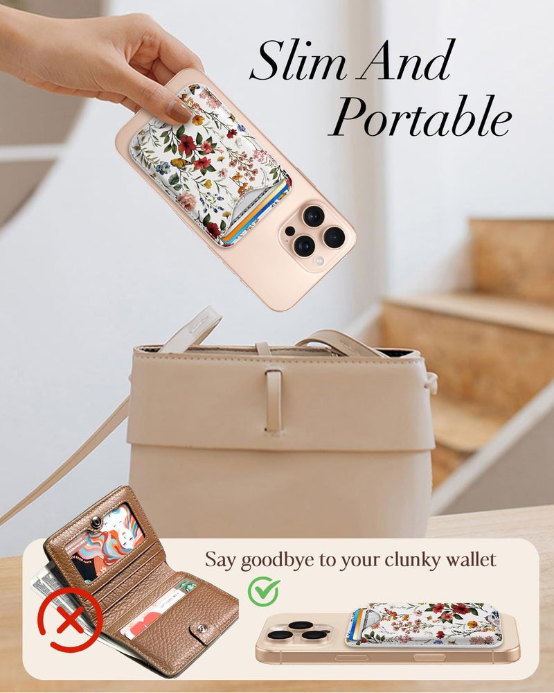 Shorogyt Compatible with Magsafe Wallet Magnetic Card Holder -Vintage Flower Phone Wallets for Women Girls Cute for iPhone 17/16/15/14/13/12 Series Slim for Apple Mag RFID Magnet, Fit 3 Cards - Image 2