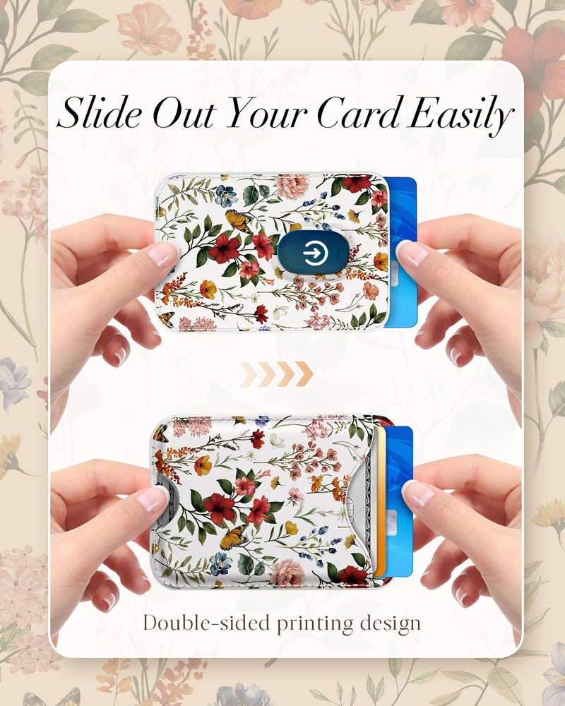 Shorogyt Compatible with Magsafe Wallet Magnetic Card Holder -Vintage Flower Phone Wallets for Women Girls Cute for iPhone 17/16/15/14/13/12 Series Slim for Apple Mag RFID Magnet, Fit 3 Cards - Image 4