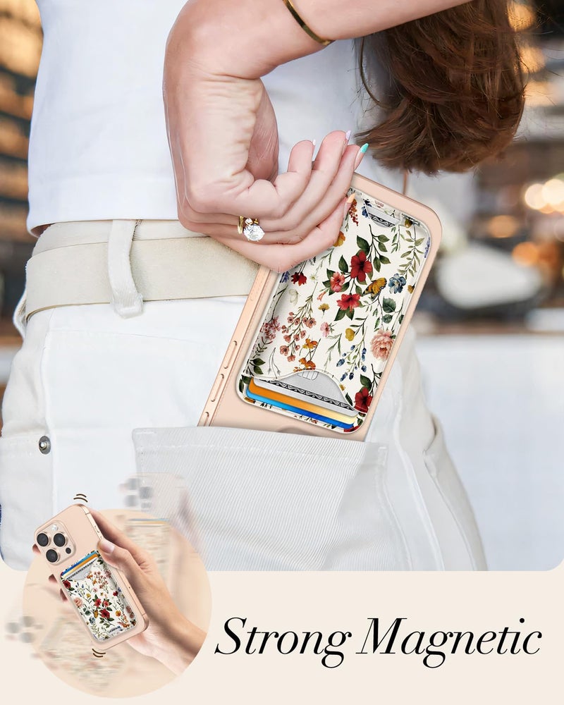 Shorogyt Compatible with Magsafe Wallet Magnetic Card Holder -Vintage Flower Phone Wallets for Women Girls Cute for iPhone 17/16/15/14/13/12 Series Slim for Apple Mag RFID Magnet, Fit 3 Cards - Image 3