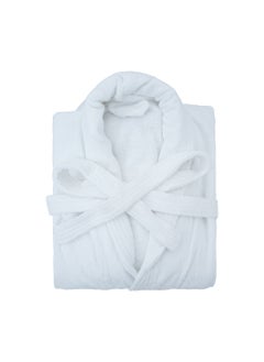 GOODNIGHT 380 GSM Unisex Cotton Fleece Bathrobe Skin-friendly Breathable Nightgown Simple Hooded Home Clothes White  - Image 2