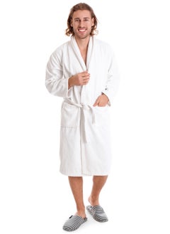 GOODNIGHT 380 GSM Unisex Cotton Fleece Bathrobe Skin-friendly Breathable Nightgown Simple Hooded Home Clothes White  - Image 5